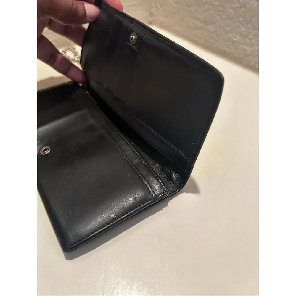 Gucci Bifold Long Wallet Black Leather With Silver Chain Strap Cocktail Party - Picture 9 of 16